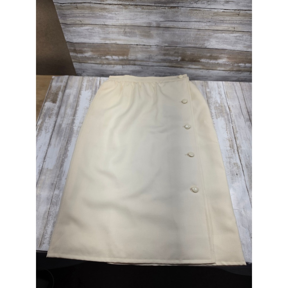 Saint Laurent Rive Gauche Vintage Cream Wrap Midi Skirt Made in France sz 36 TLC